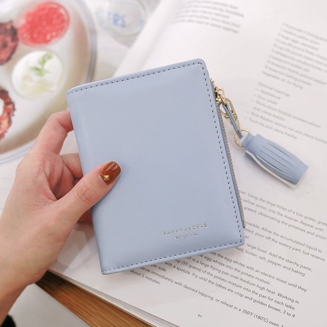 簡約設計雙摺流蘇女士錢包PU皮革短款信用卡包錢包