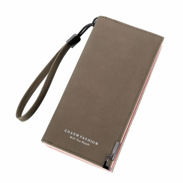 時尚拉鏈長款啞光復古PU皮革錢包手拿包零錢包女士