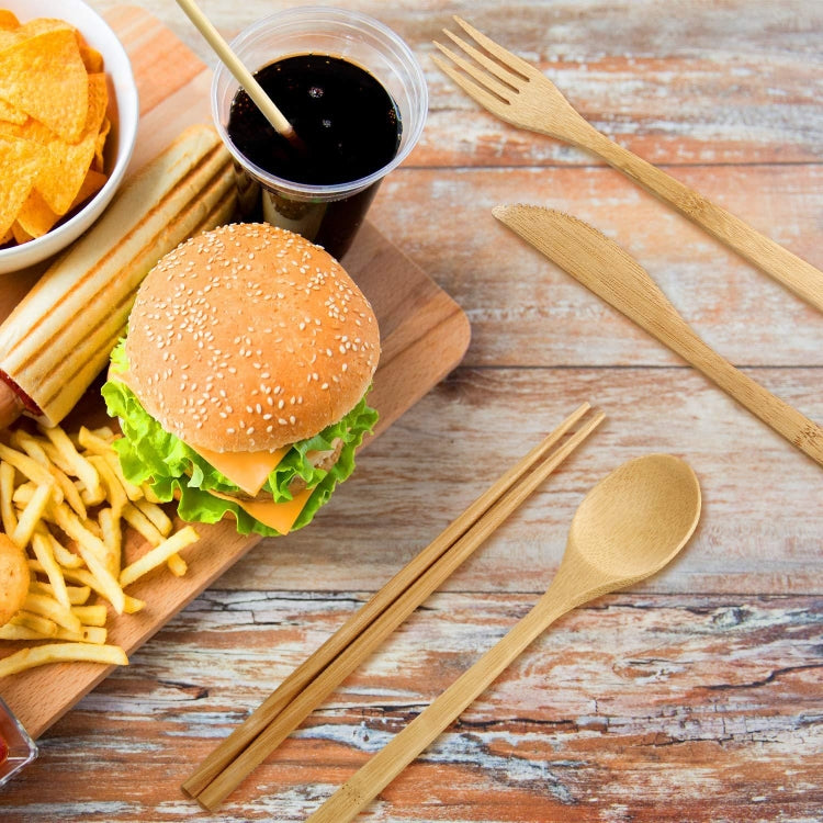 旅行創意竹制刀叉勺套裝 帶布袋