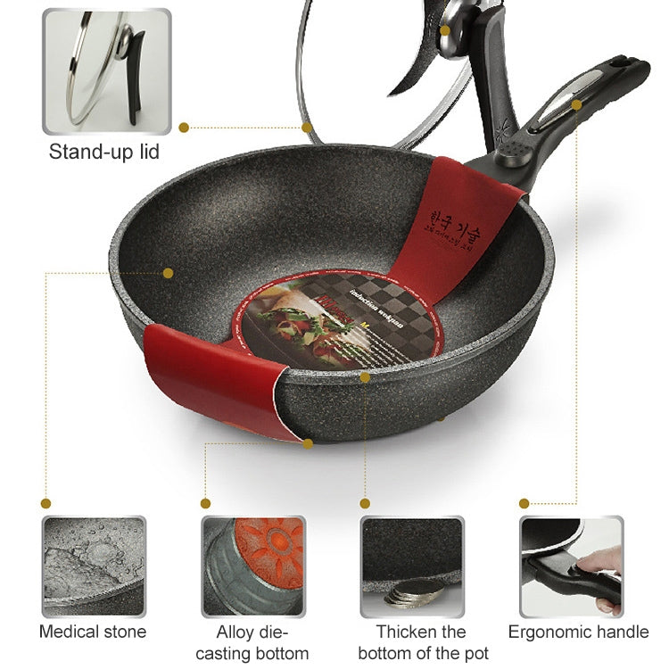 麥飯石不粘鍋無油煙平底炒鍋 適用於煤氣灶電磁爐