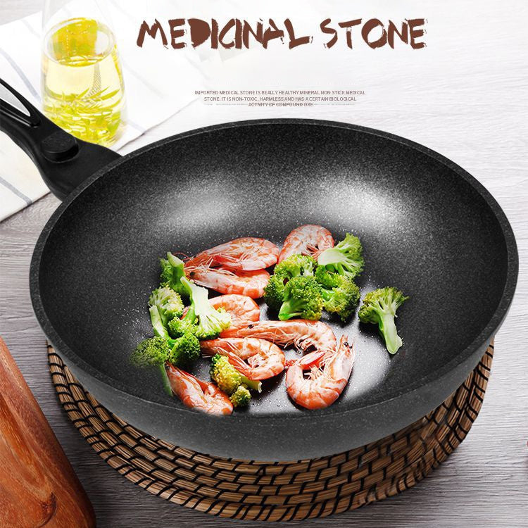 麥飯石不粘鍋無油煙平底炒鍋 適用於煤氣灶電磁爐