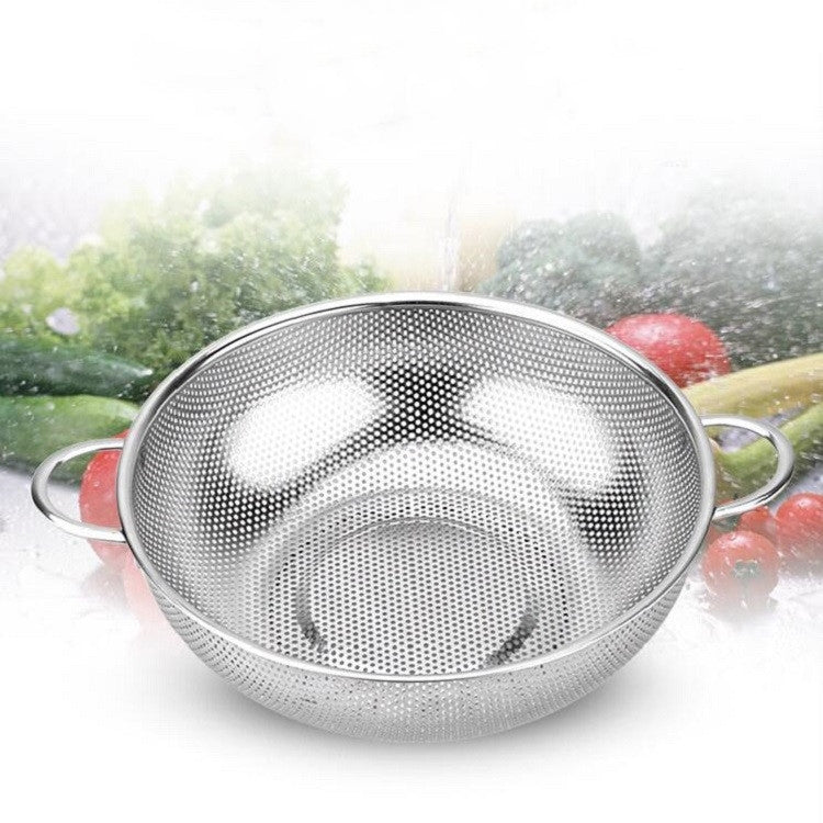 Stainless Steel Round Wash Basket Binaural Wash Rice Basket Drain Basin