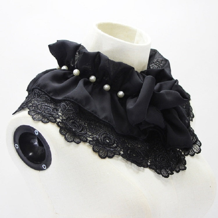 女士釘珠雪紡裝飾領花朵褶皺高領披肩假領子