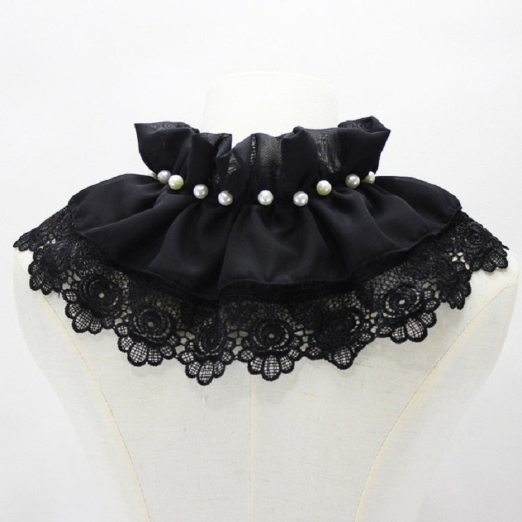 女士釘珠雪紡裝飾領花朵褶皺高領披肩假領子