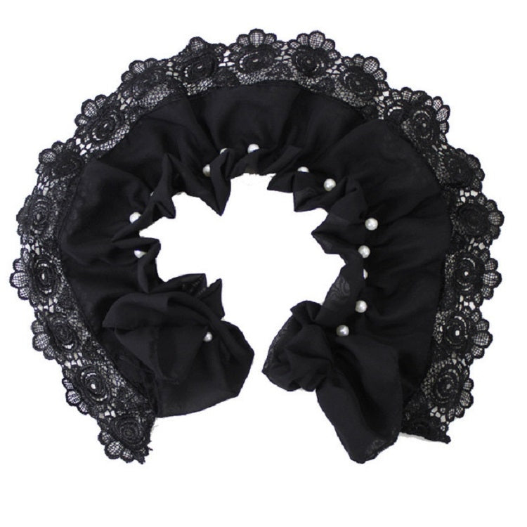 女士釘珠雪紡裝飾領花朵褶皺高領披肩假領子