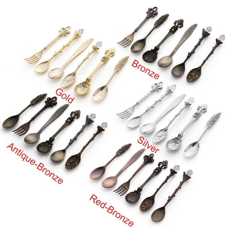 6pcs / Set Vintage Mini Coffee Spoons Suit Royal Style Metal Carved Coffee Fruit Cutler Dessert Flatware Kitchen Tools