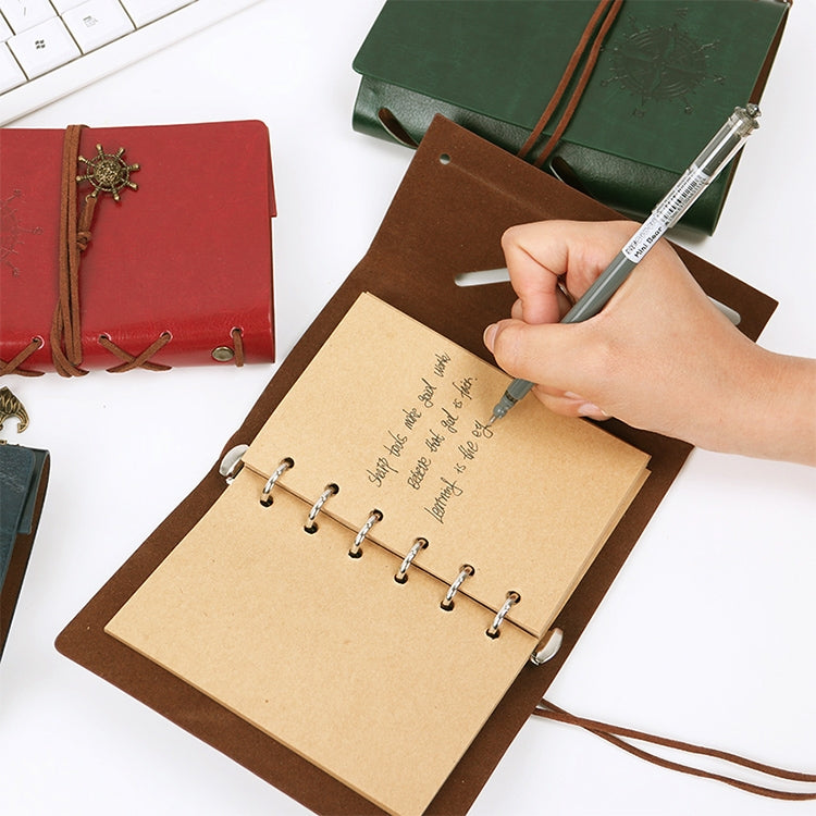 螺旋筆記本日記記事本復古海盜錨PU皮革文具禮品旅行者雜誌本