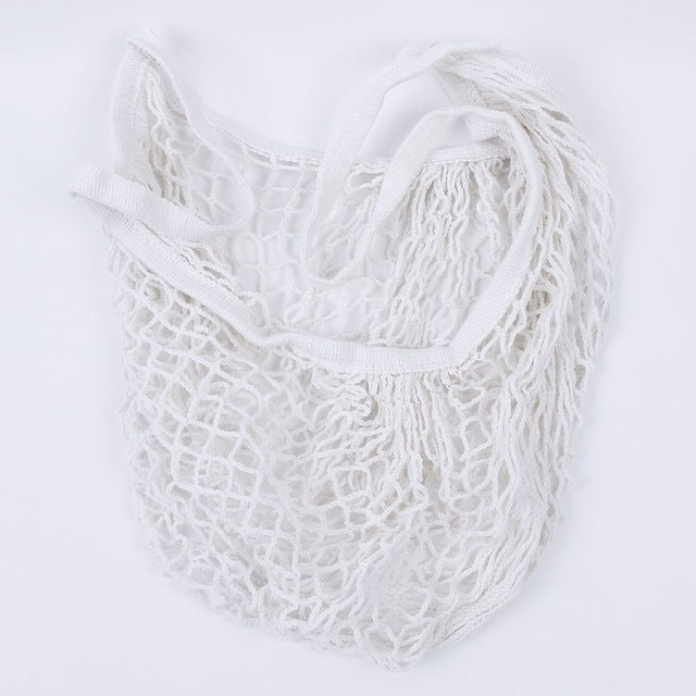 網眼購物袋可重複使用水果收納手提包手提包女士購物網眼網眼編織袋商店雜貨手提包