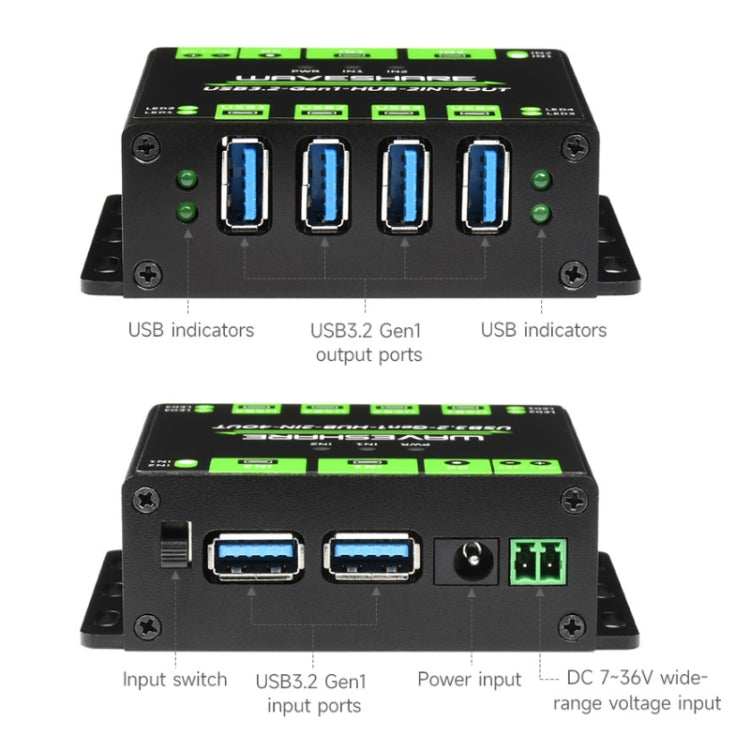 Waveshare 23929 USB HUB，擴展4xUSB 3.2接口，可切換雙主機，多重保護