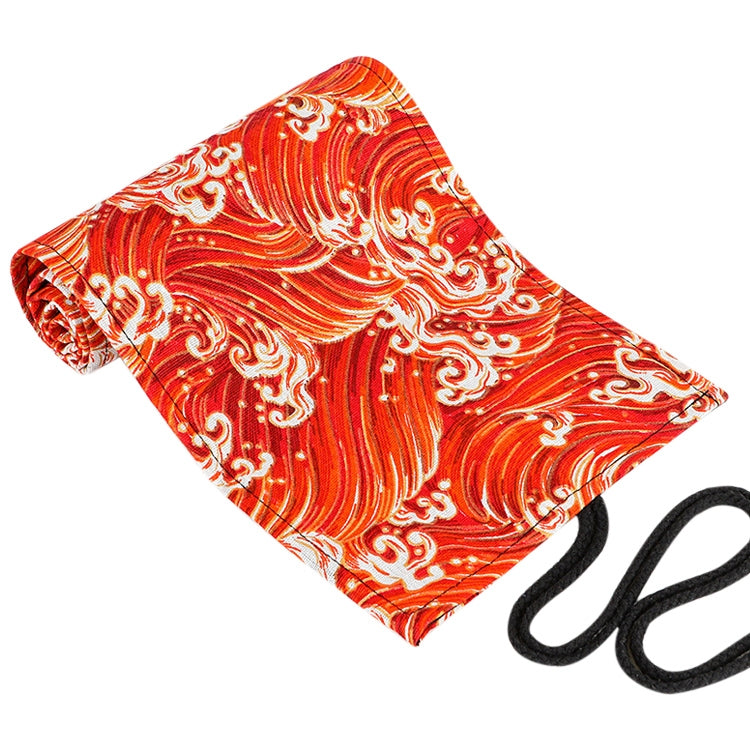 燙金紅海波浪印花捲簾鉛筆盒大容量筆盒帆布大筆袋