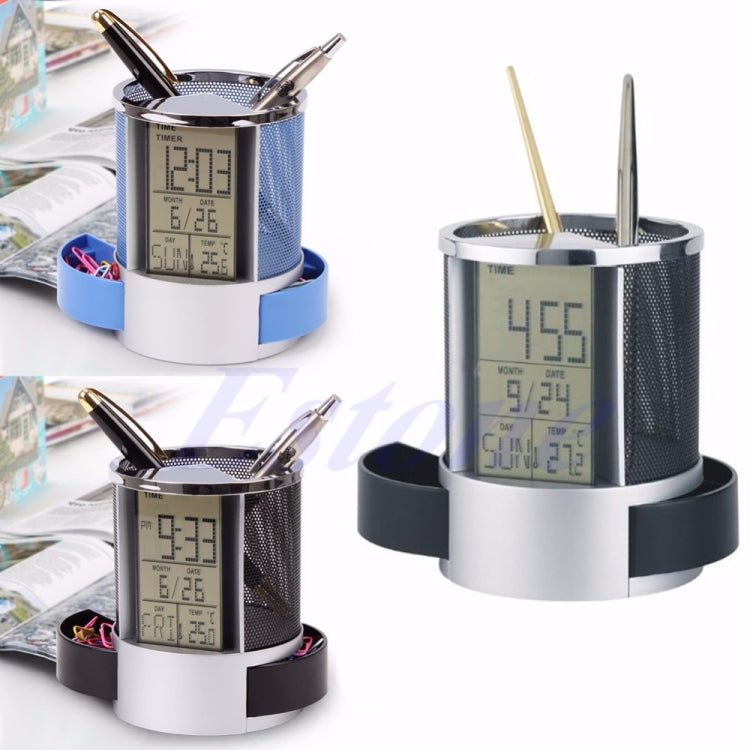 辦公桌網格筆筒 萬年曆辦公用品多功能數碼LED筆筒收納盒
