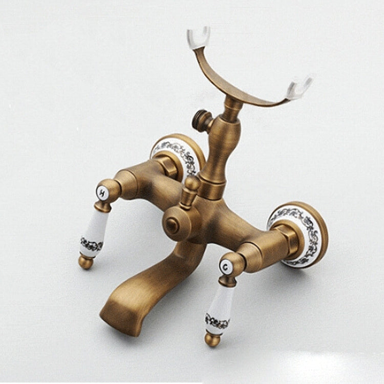 古董黃銅壁掛式浴室浴缸龍頭雙陶瓷把手電話式手持花灑