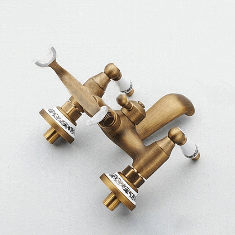 古董黃銅壁掛式浴室浴缸龍頭雙陶瓷把手電話式手持花灑