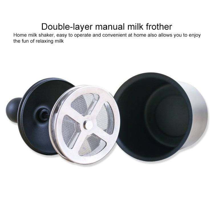 不銹鋼雙網手動咖啡牛奶泡沫泵發泡杯打奶器起泡器