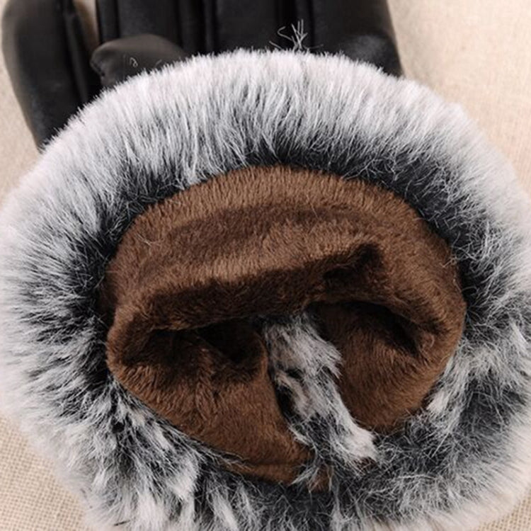 女士皮手套仿獺毛秋冬保暖可觸屏手套