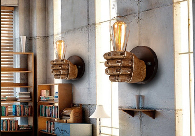 創意個性拳頭壁燈卧室床頭餐廳咖啡廳樹脂裝飾仿古燈具