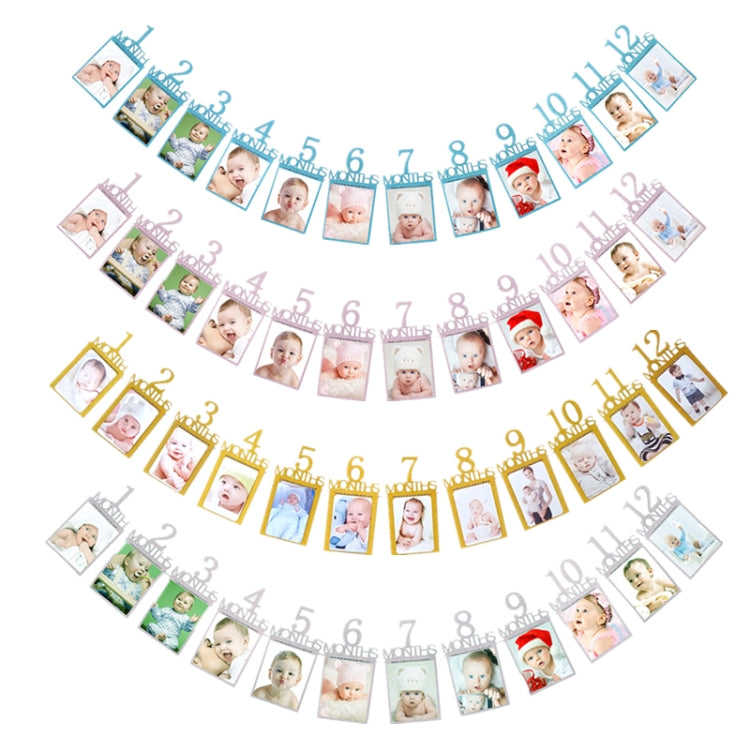 寶寶一周歲12個月 生日拉旗 照片牆標語旗幟月份照片夾拉花