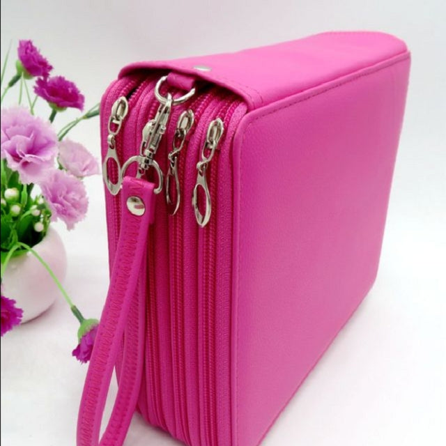 PU皮革學校鉛筆盒1 84孔大容量彩色鉛筆袋盒 多功能鉛文具包美術用品禮品