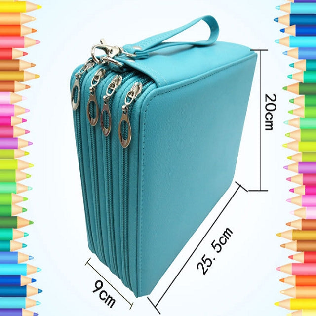 PU皮革學校鉛筆盒1 84孔大容量彩色鉛筆袋盒 多功能鉛文具包美術用品禮品