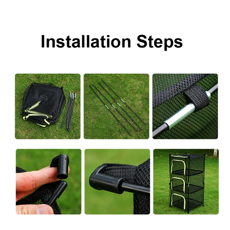 戶外摺疊曬網四層收納筐儲物籃野營曬魚晾曬網架掛籃