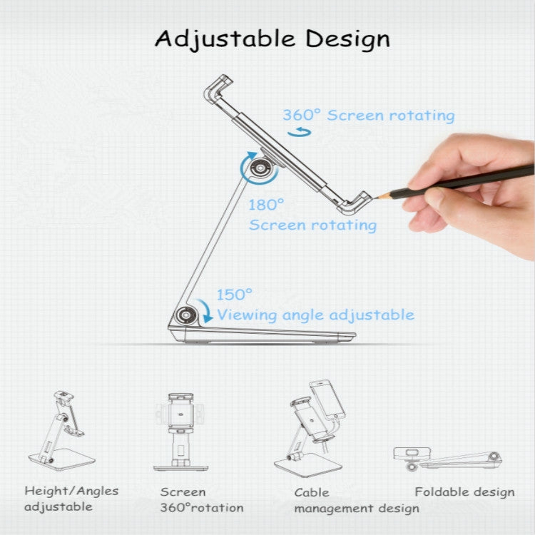 AP-7X 通用鋁製桌面支架適用於4.7-9.7英寸智能手機&平板電腦