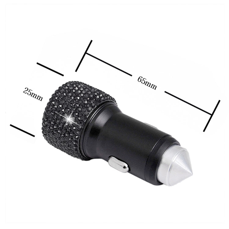 鑲鑽車載雙USB快充手機安全錘充電器