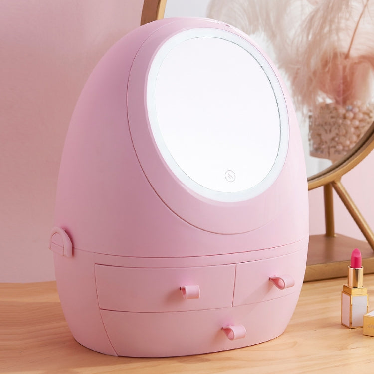 桌面防塵手提式帶鏡子化妝品收納盒