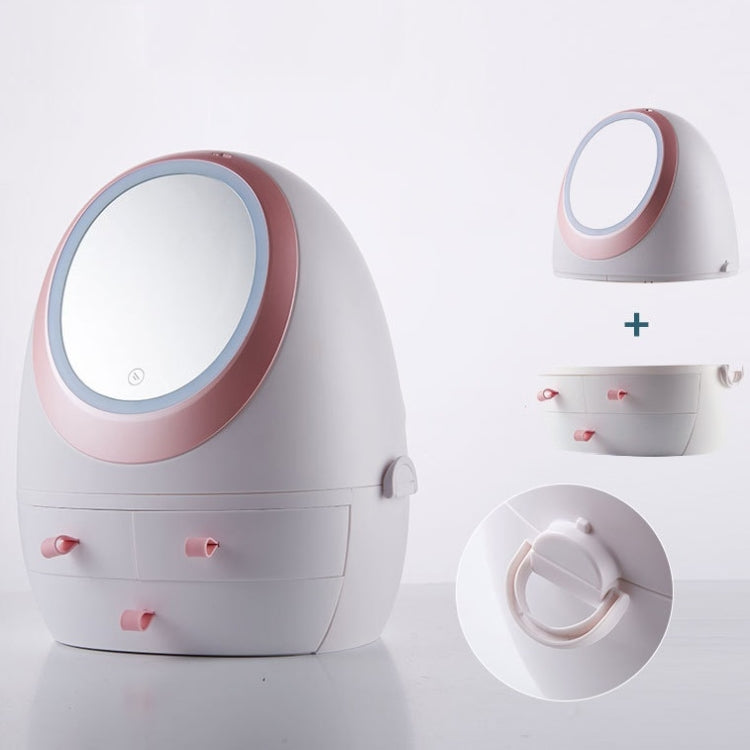 桌面防塵手提式帶鏡子化妝品收納盒