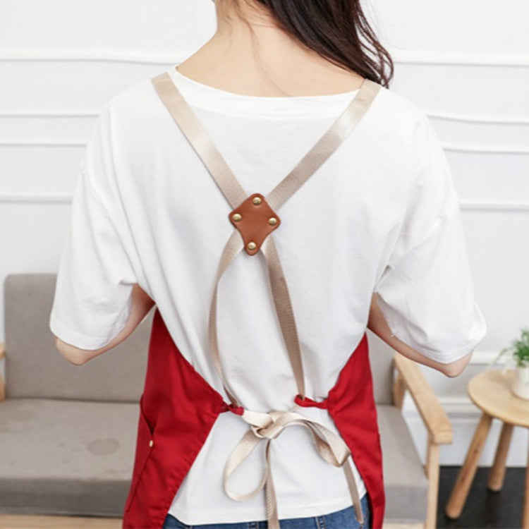 純棉廚房餐廳工作服背帶式圍裙