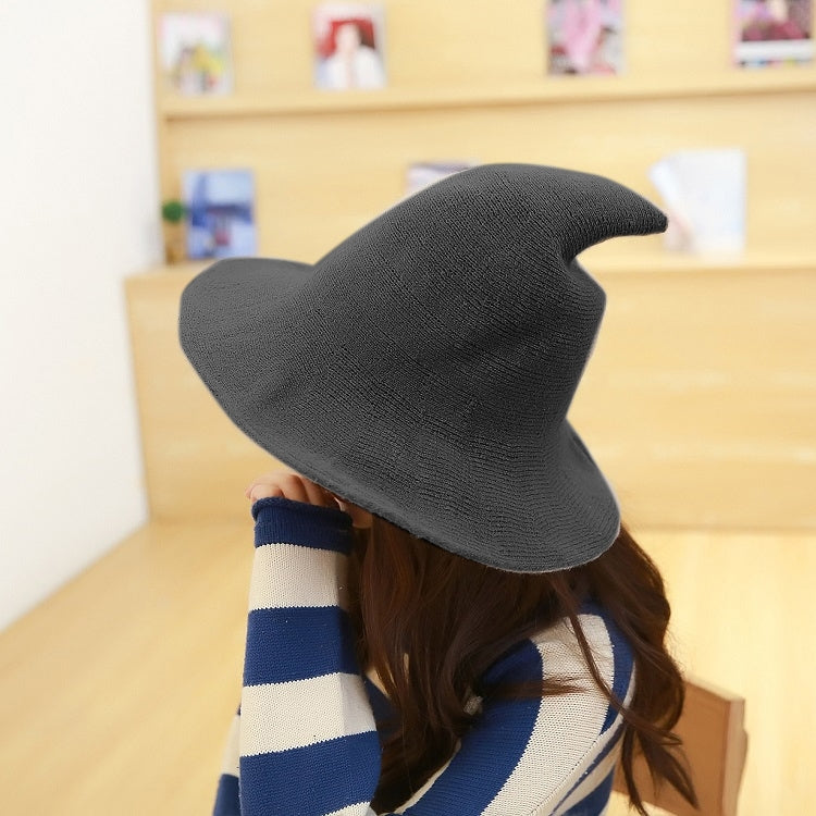 萬聖節個性巫師尖頂大邊羊毛帽