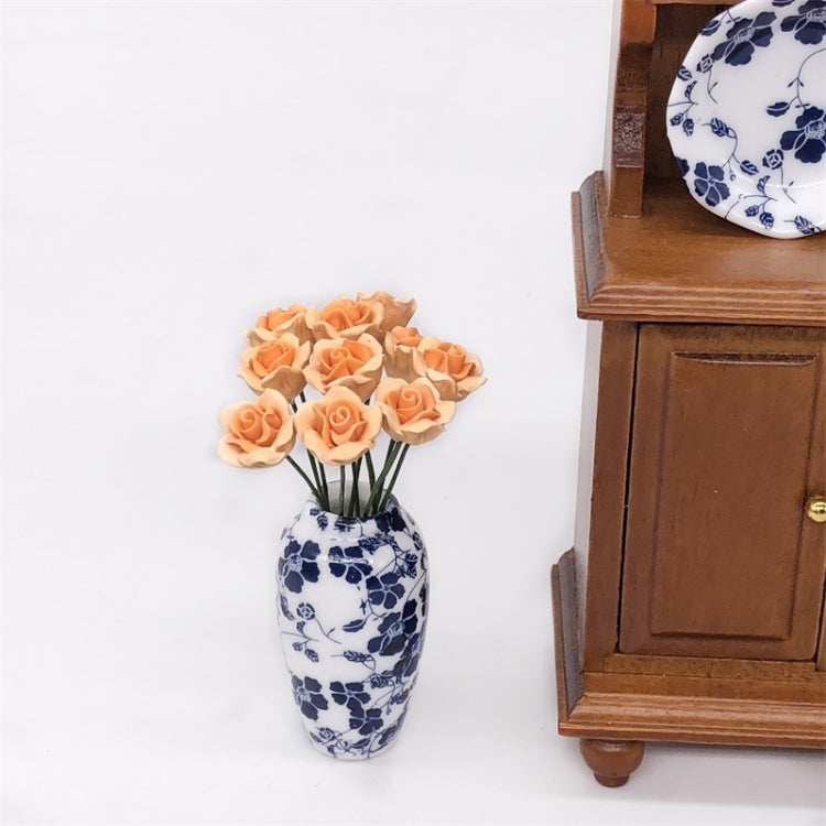 10支賣 1:12迷你屋仿真黃色月季模型花朵