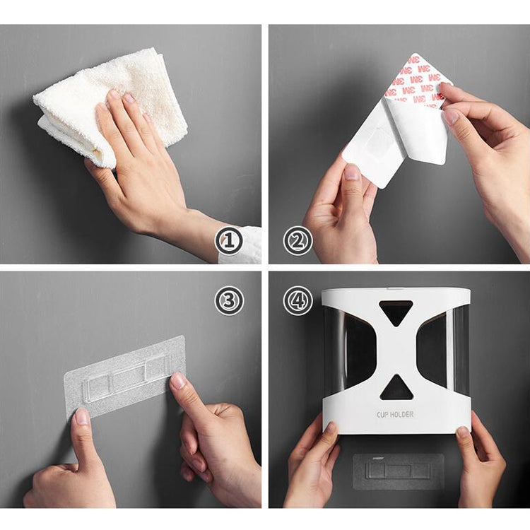 免打孔防塵防水壁掛式雙杯杯架一次性杯取杯器