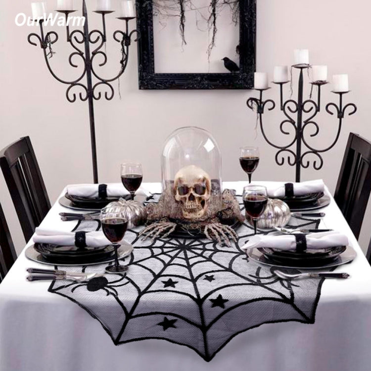 Halloween Party Black Lace Spider Web Tablecloth Decoration