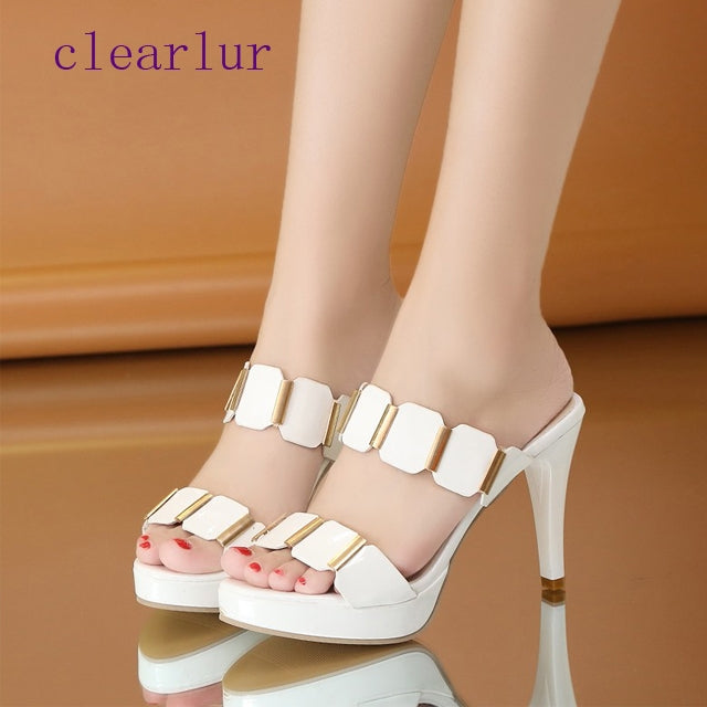 魚嘴鞋細跟一字拖鞋外穿時尚拖鞋