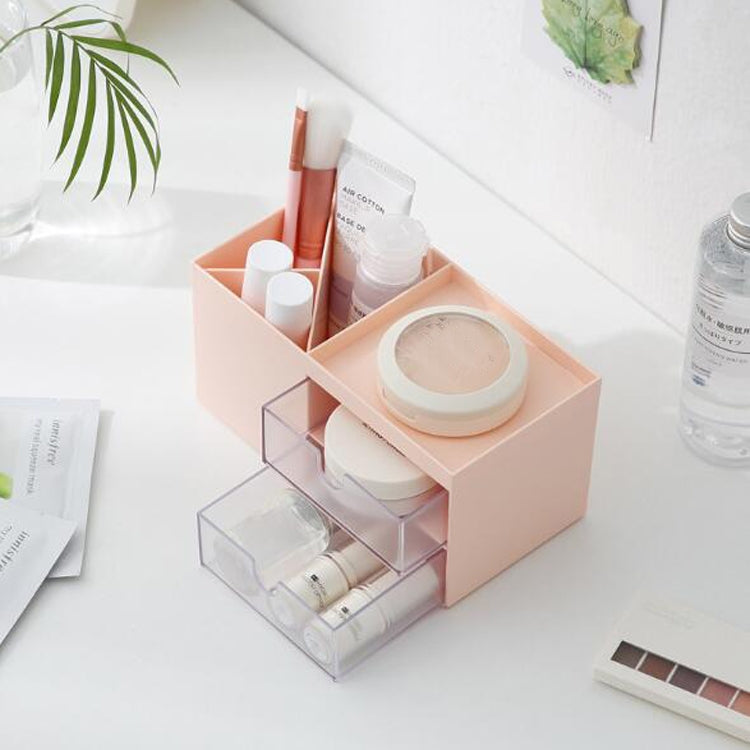 雙抽屜桌面收納盒 化妝塑料分格整理盒