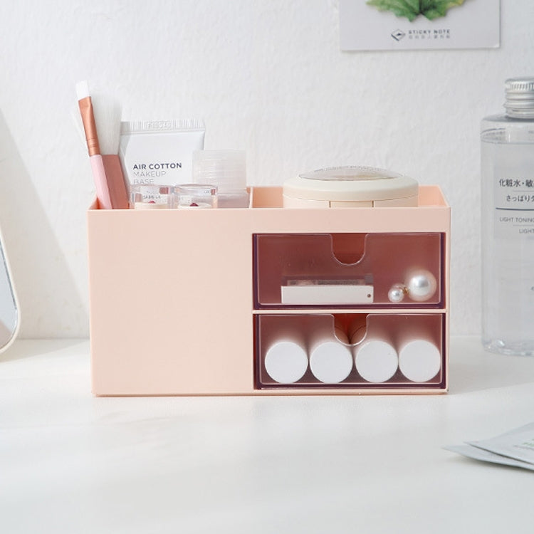 雙抽屜桌面收納盒 化妝塑料分格整理盒