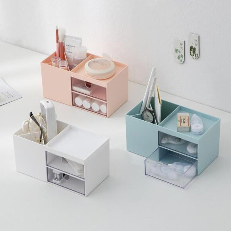 雙抽屜桌面收納盒 化妝塑料分格整理盒