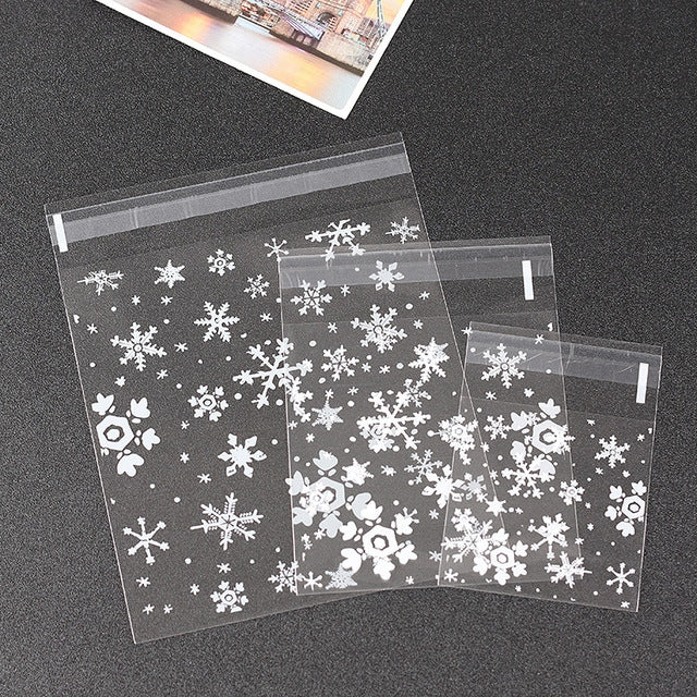 1 Packs Snowflake Christmas Candy Cookie Snack Bag Self-adhesive Gift Bag