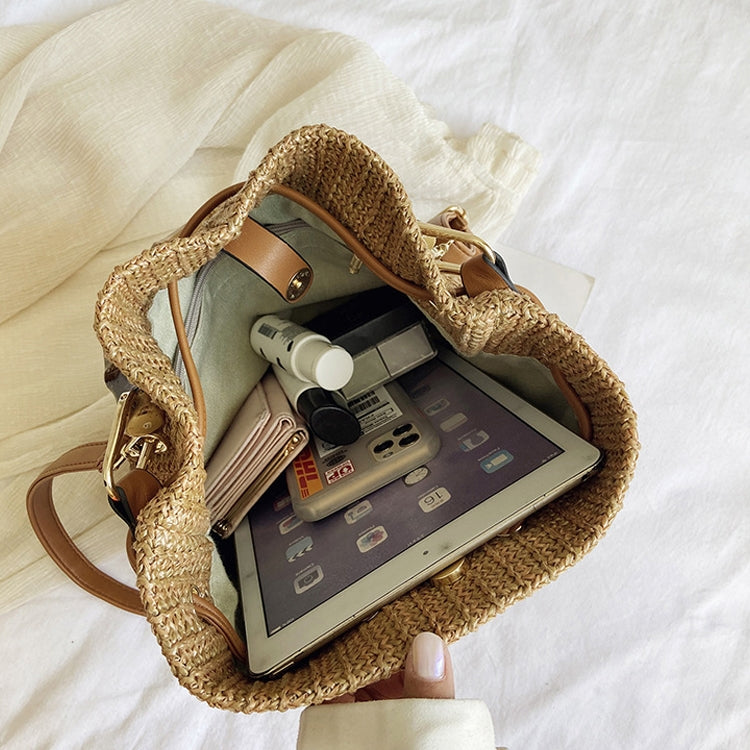 88991 草編手提包 單肩斜挎包 竹節水桶包