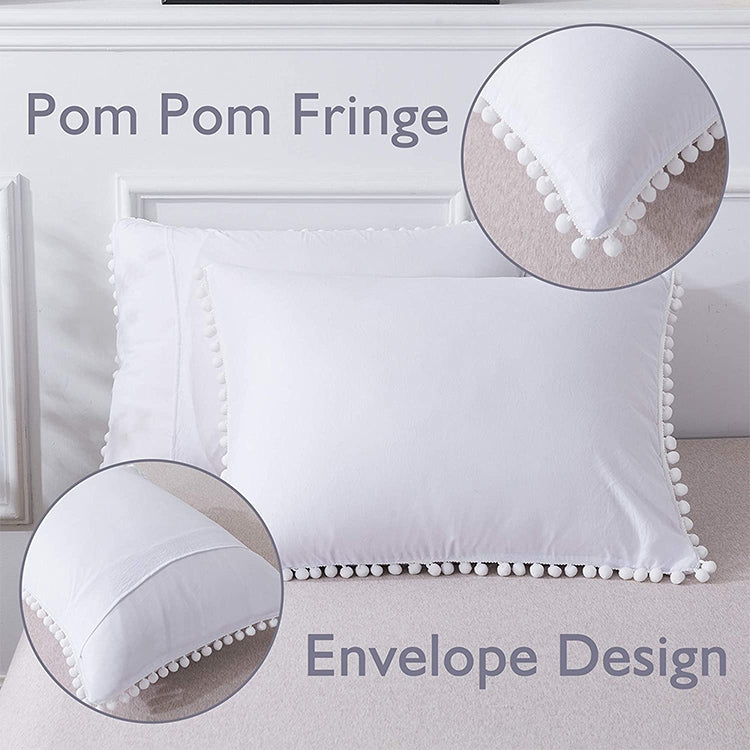 公主床上用品套裝帶水洗球裝飾超細纖維織物蓋枕套