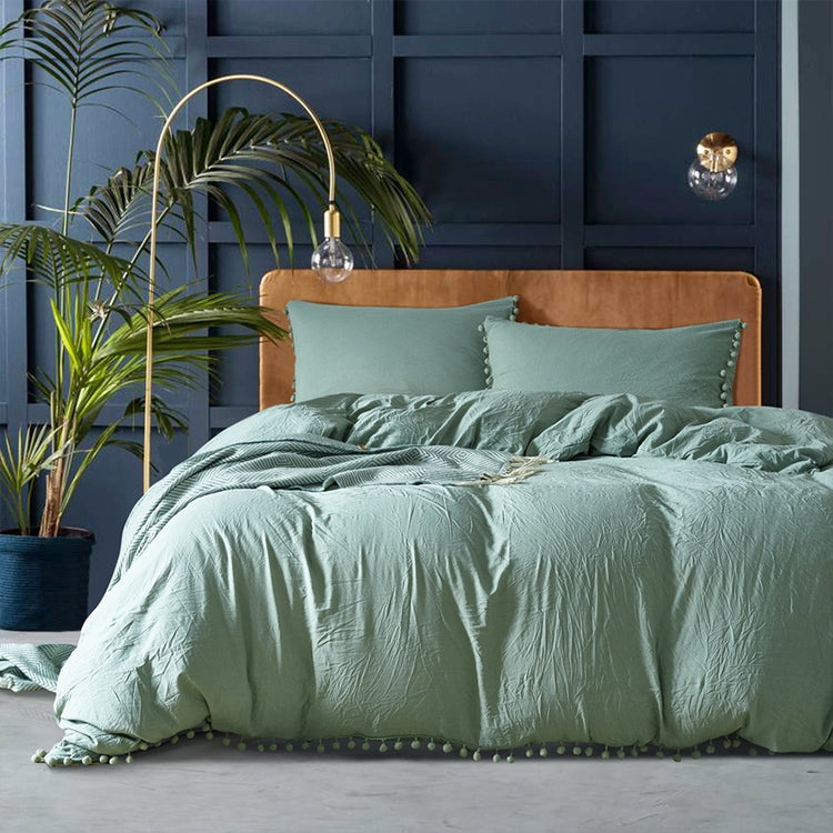 公主床上用品套裝帶水洗球裝飾超細纖維織物蓋枕套