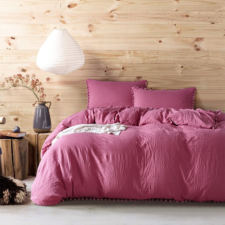 公主床上用品套裝帶水洗球裝飾超細纖維織物蓋枕套