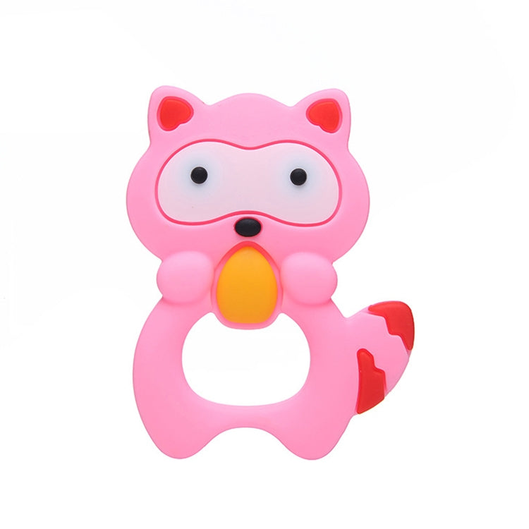 嬰兒小浣熊牙膠磨牙棒硅膠嬰兒咬咬玩具手搖鈴玩具