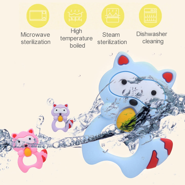 嬰兒小浣熊牙膠磨牙棒硅膠嬰兒咬咬玩具手搖鈴玩具