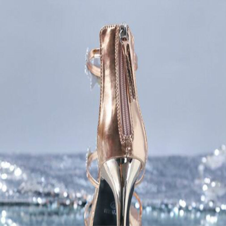 水晶性感露趾五角星高跟鞋涼鞋婚禮鞋