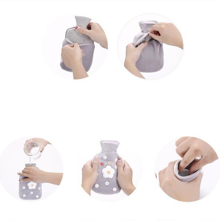 卡通花朵毛絨注水熱水袋 注水暖手寶