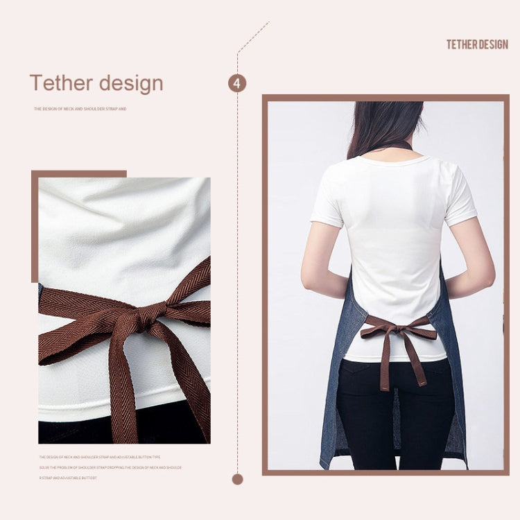 無袖牛仔圍裙 掛脖藍色牛仔布廚房工作服