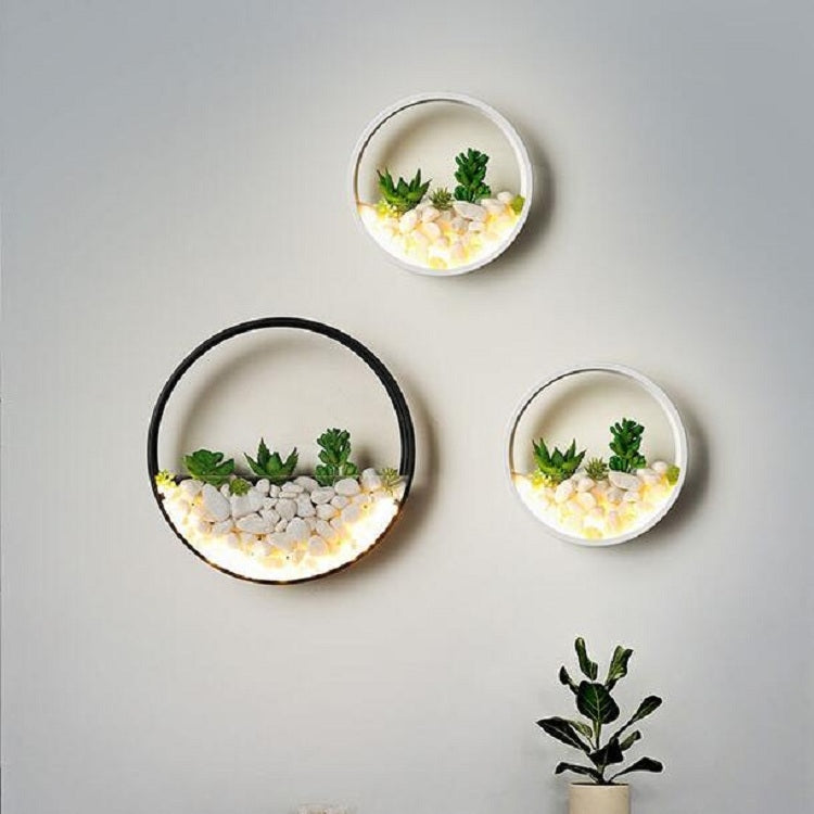 客廳背景牆卧室床頭圓形多肉植物田園裝飾壁燈