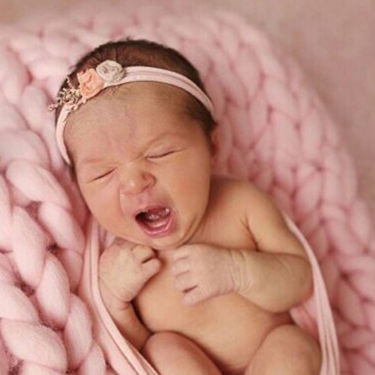 新生兒百天攝影道具手工粗毛線編織小毯子