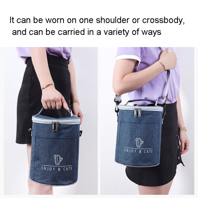 圓形保溫飯盒袋手提便當包上班帶飯包包午餐包